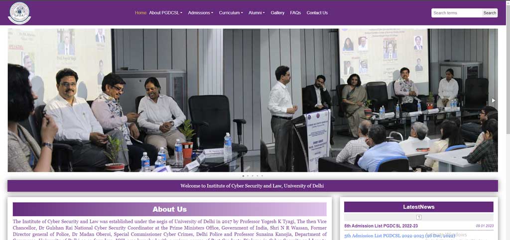 DUCC designed and supported in hosting the website for Institute of Cyber Security and Law, University of Delhi